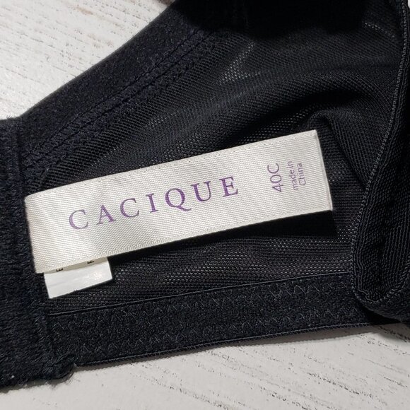 Cacique  Black Tan Lace Underwire Bra  NO PADDING Size 40C   Back Closure - Picture 2 of 5